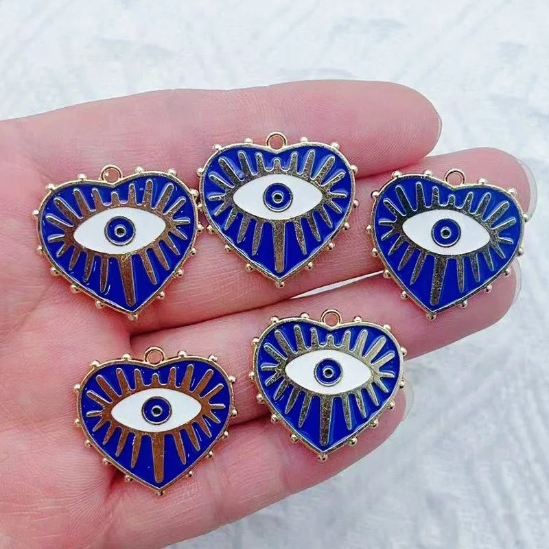 10pcs Evil Blue Eye Pendant Alloy Oil Drop Love Pendant DIY Necklace Keychain Devil Eye Pendant Jewelry