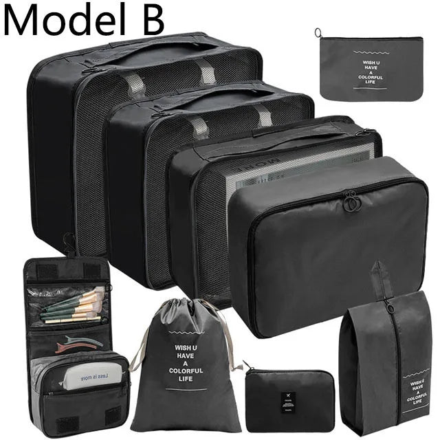 9Pcs/set High Quality Luggage Storage Bags For Packing Cube Clothes Underwear Cosmetic Bag Travel Suitcase Organizer Bag Pouch