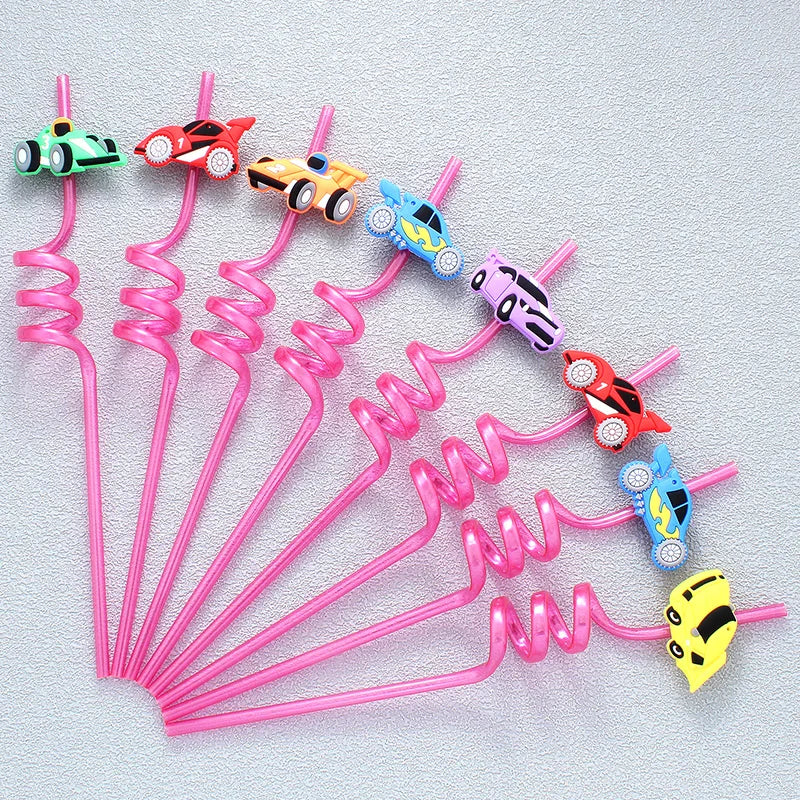 8pcs car shaped straws, reusable drinking milk, birthday theme party straws wedding cocktail bar party straws