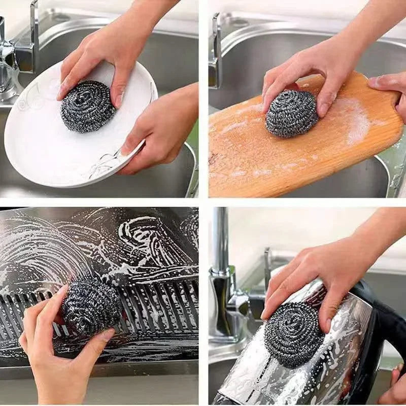 Steel Wire Dishwashing Ball Stainless Steel Heavy Duty Wire Steel Cleaning Ball Pots Pans Dishes Rust Removal Cleaner Brushes