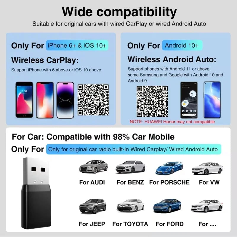 Mini Wireless CarPlay Adapter Android Auto Wireless Dongle Wifi 5.8G Auto Connect Box For iphone Android Phone for VW Audi Volvo
