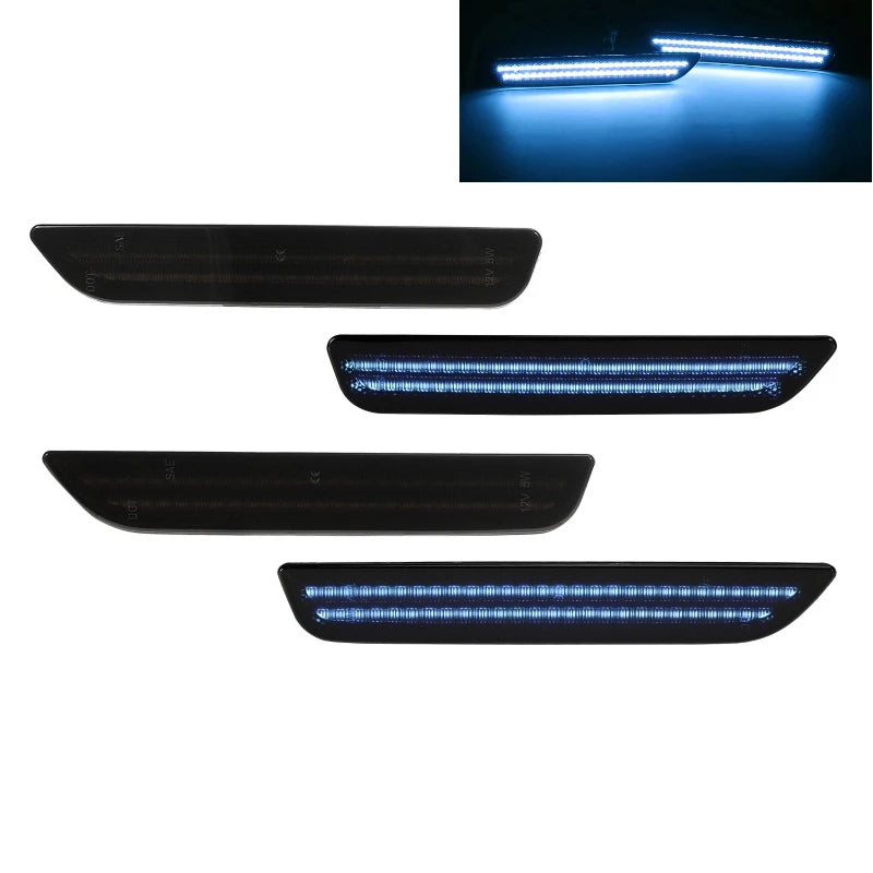 4PCS Smoked Lens LED Side Marker Light Front and Rear Indicator Lamps for Ford Mustang 2010-2014