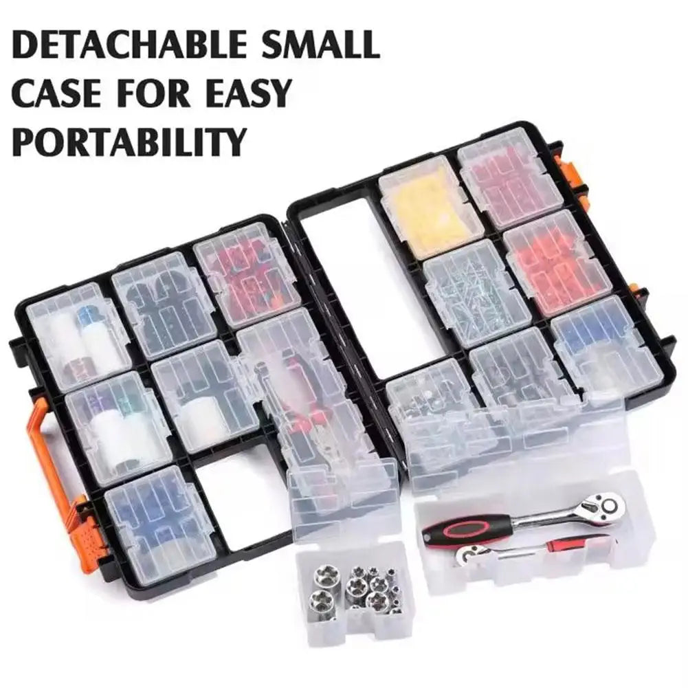 1pc Handheld Double-sided Tool Box Parts Storage Box Parts Manager with Detachable Divider Hinge Cover for Parts Storage