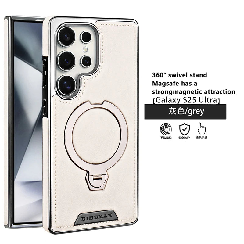 360 ° Rotating Bracket Leather Case,For Samsung Galaxy S24 S23 S25 Ultra S25Edge Wireless Charging Phone Protective Back Cover