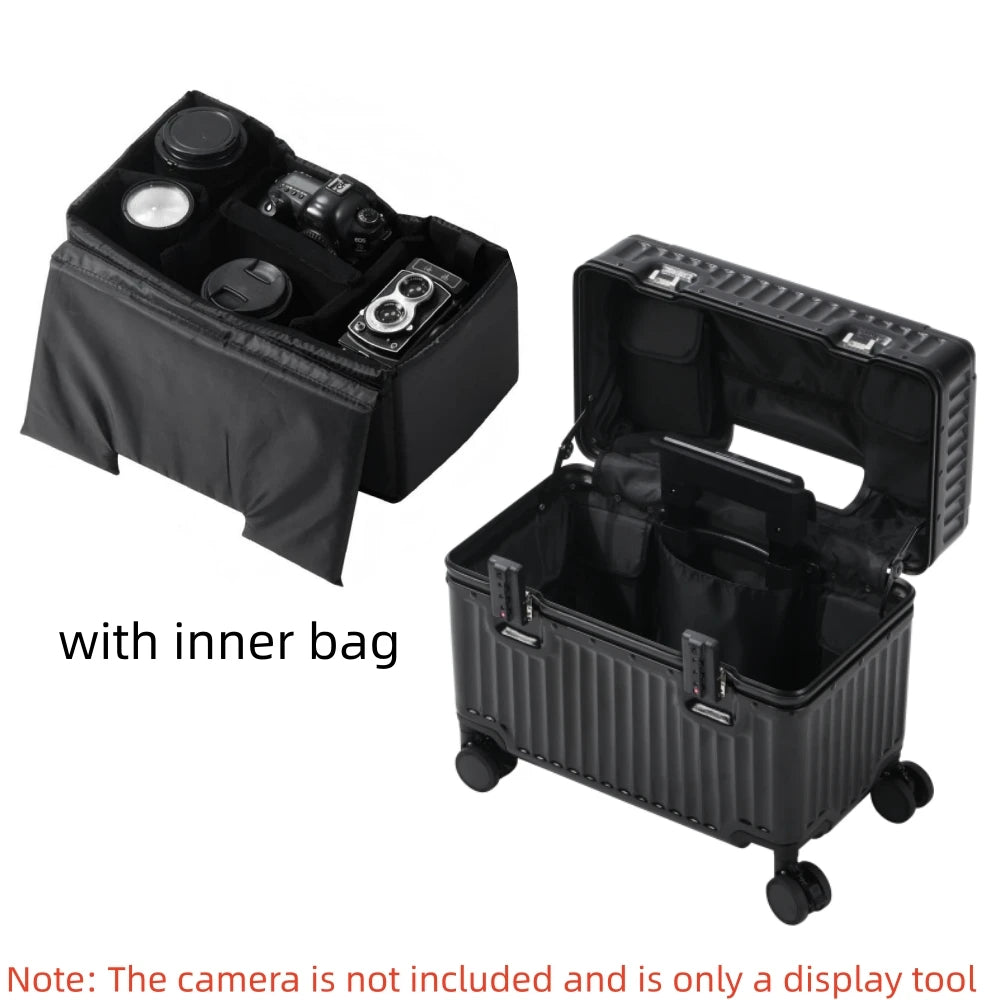 Top Opening Rolling Luggage 18/20 Boarding Carry-on Travel Photographer Suitcase PC Material with Aluminum Alloy Frame TSA Lock