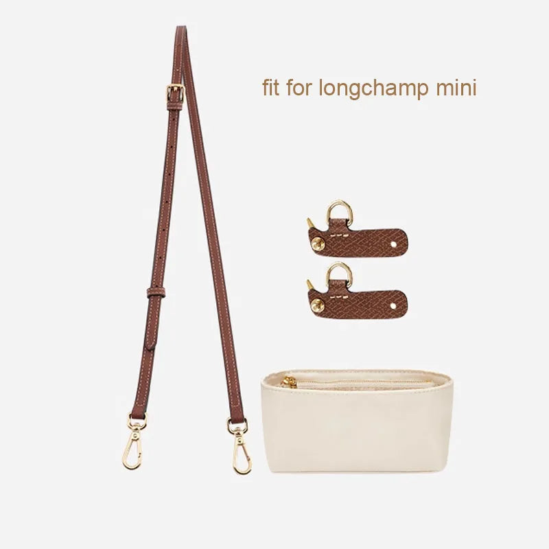 Nylon Insert Bag Organizer Set Insert For Handbag For Longchamp Mini Tote Bag Without Punching Bag Strap Leather Bag Accessories