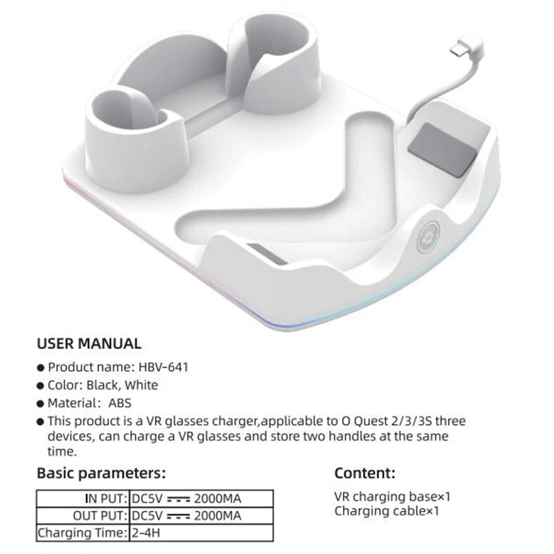 Charging Dock for Meta Quest 3S VR LED Charging Station Display Stand and Controller Mount for Meta Quest 3S/3/2 VR Headset