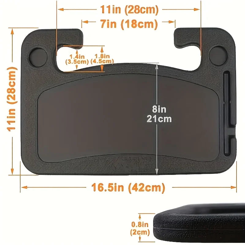 2-in-1 Car Steering Wheel Tray Table with Laptop Tray & Cup Holder, High-Strength ABS, for Sedans Trucks SUVs, Office & Reading