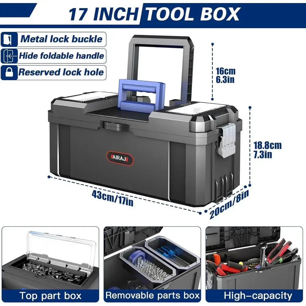 3-in-1 Rolling Stackable Toolbox with Detachable Organizer for Portable Storage in Workshops and Home DIY