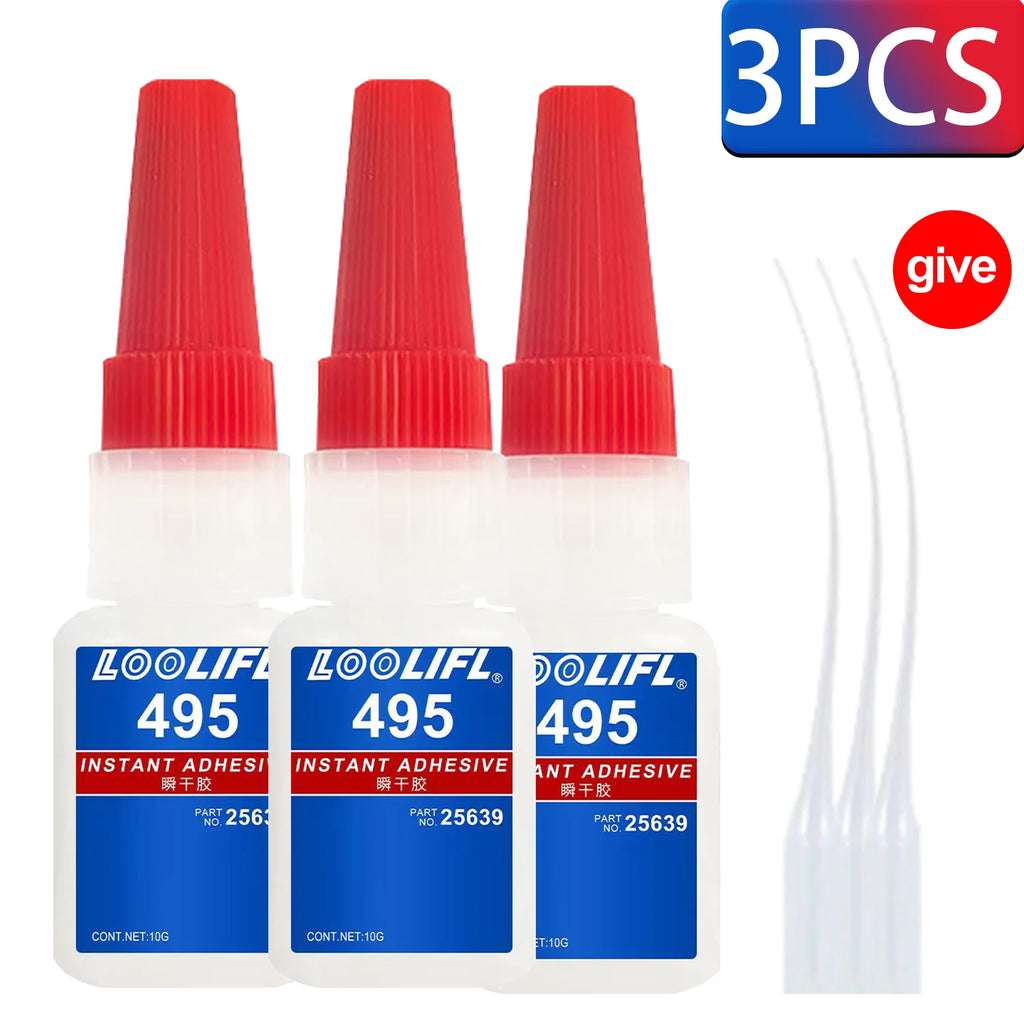 LOOLIFL 5PCS 495 Super Glue Plastic Professional Adhesive TransparentCyanoacrylate Glue Fast Drying Odorless Long Lasting Bondin