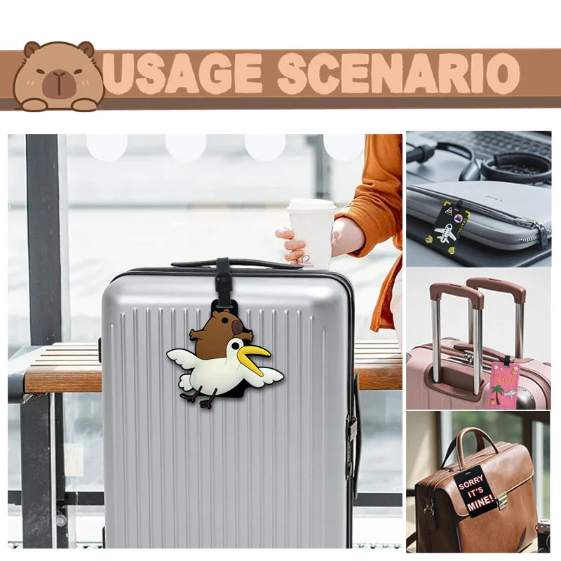 Travel accessories, luggage tags, cartoon capybara, PVC luggage, ID card, address holder, luggage boarding tag, portable tag