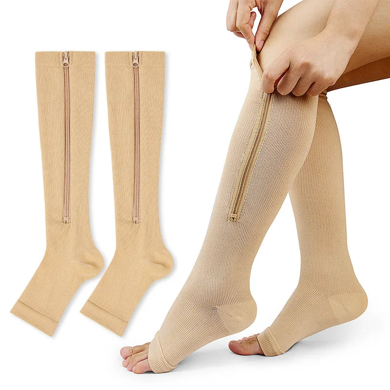 Zipper Compression Socks for Women & Men, Sturdy Zippered Stocking to Improves Blood Circulation, Relieves Pain & Swelling 1Pair