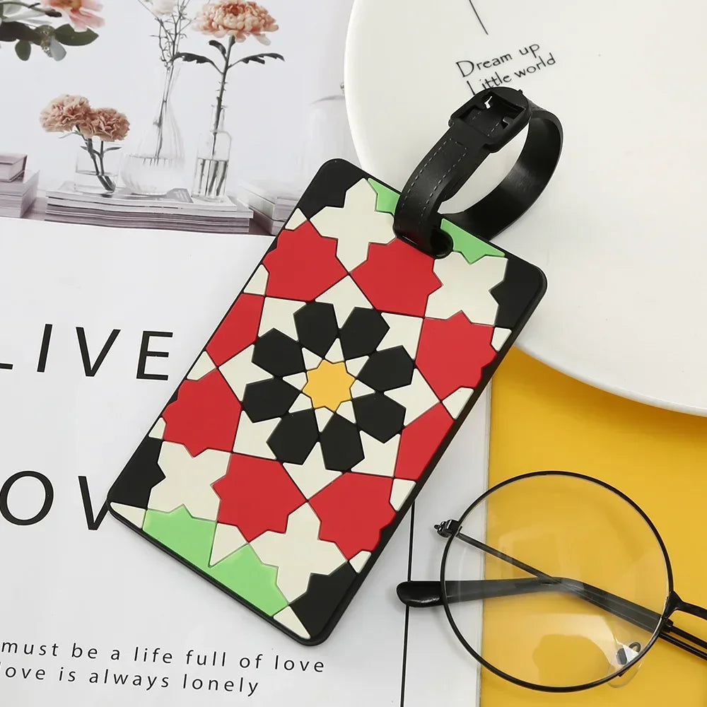 1PCS Geometric Luggage Tags Suitcase ID Addres Holder Baggage Bag Tag Silicone Pvc Soft  Label  Travel Accessories Luggage Tag