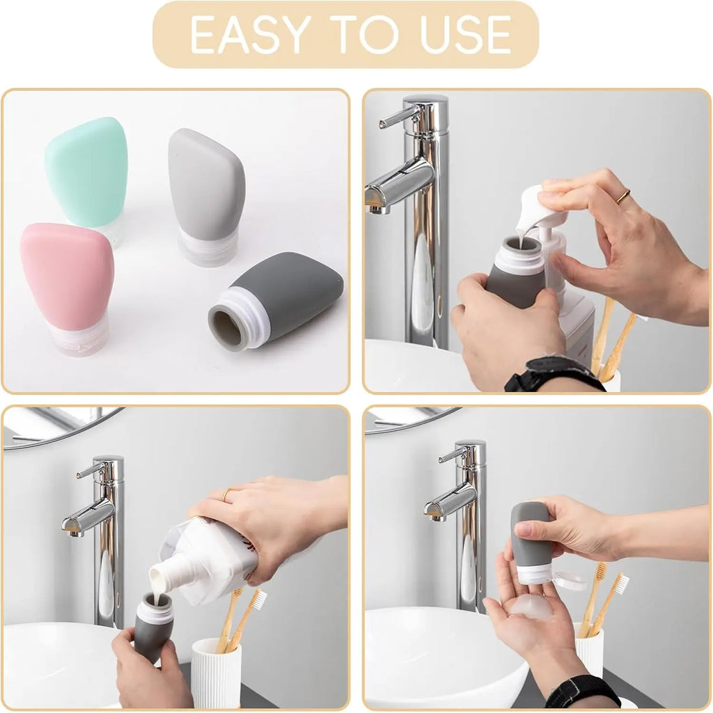 4 PCS Silicone Travel Bottles Leak Proof Collapsible Toiletry Shampoo Dispenser Reusable Portable Camping Oil Container 2026
