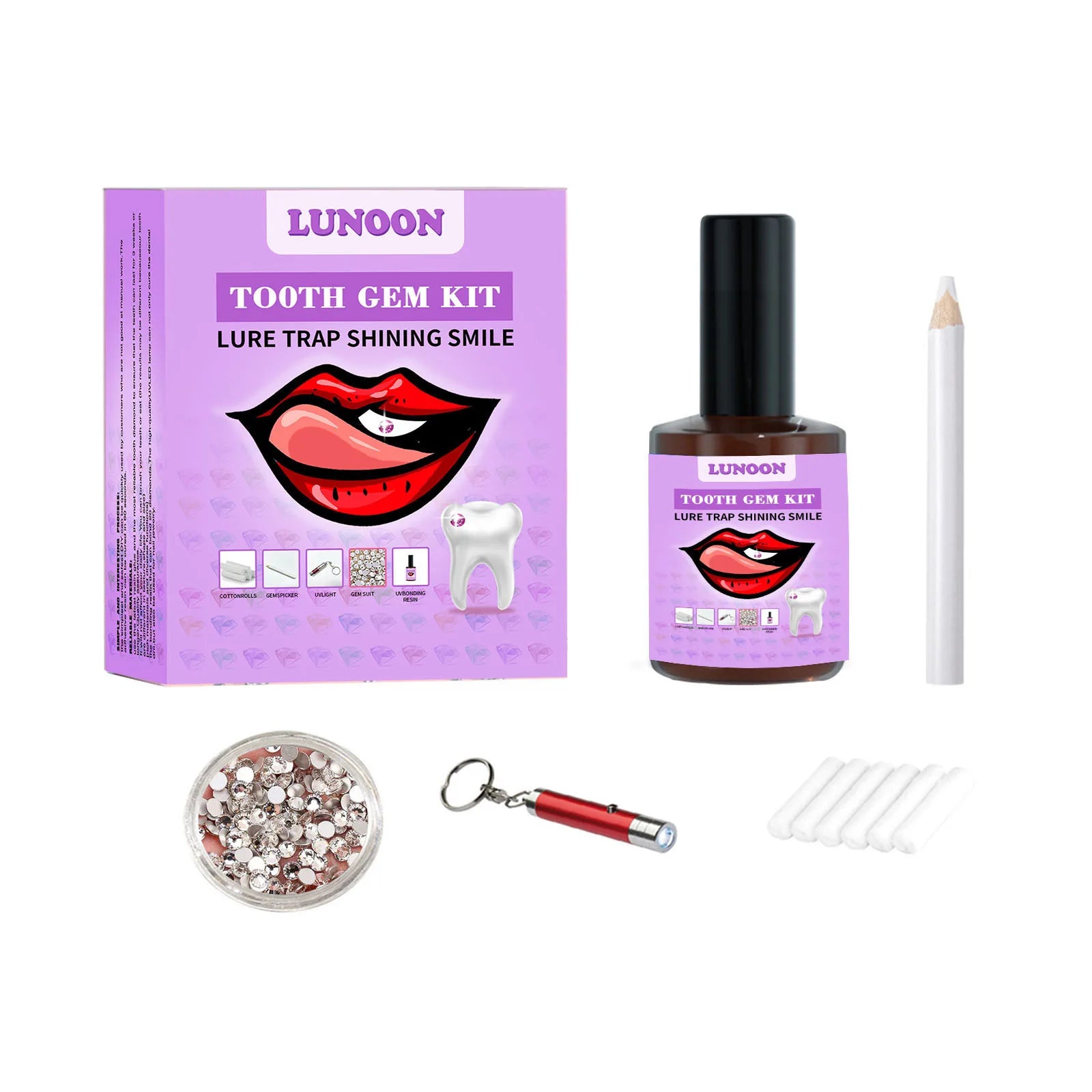 Strong-Adhesive & Removable Tooth Gem Set - With Dental Glue for Secure DIY Crystal Decoration, Unisex Smile Customization.