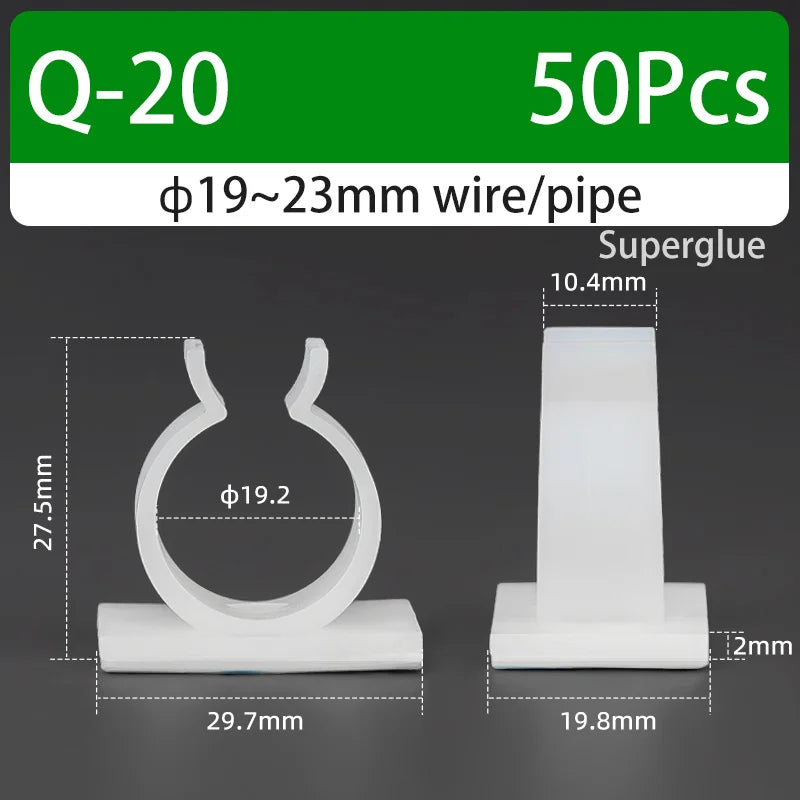 Q-type Cable Clips Holder Self-Adhesive Strong Glue Nylon PA66 Storage Cable Tie Water Pipe Clamp Fixing Seat No Drilling