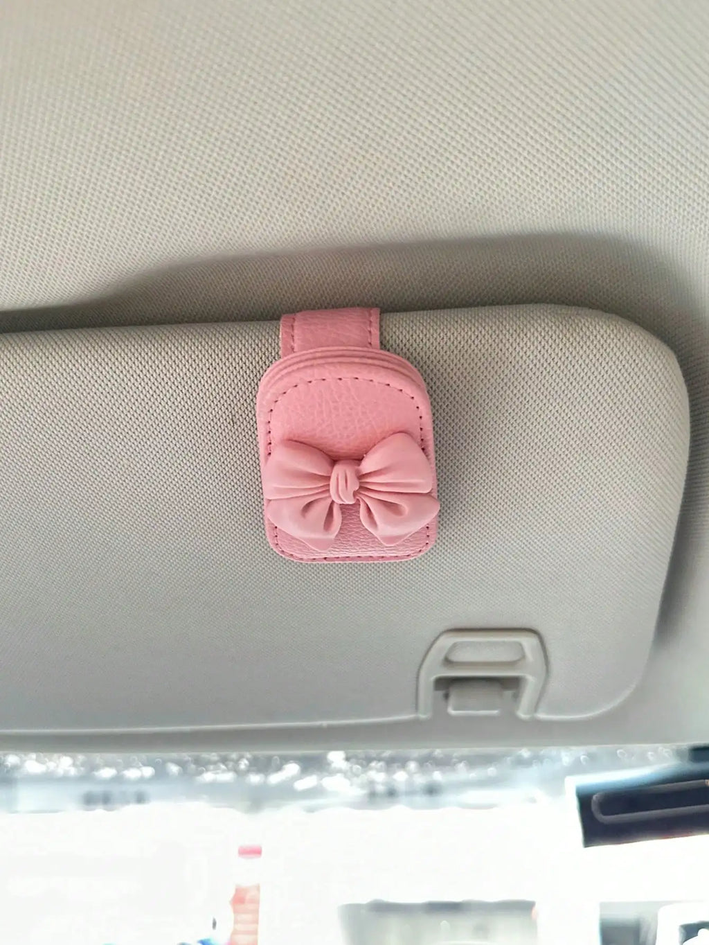 Car Sun Visor Glasses Clip Bow Cute Pink Interior Sunglasses Storage Rack, Car Accessories