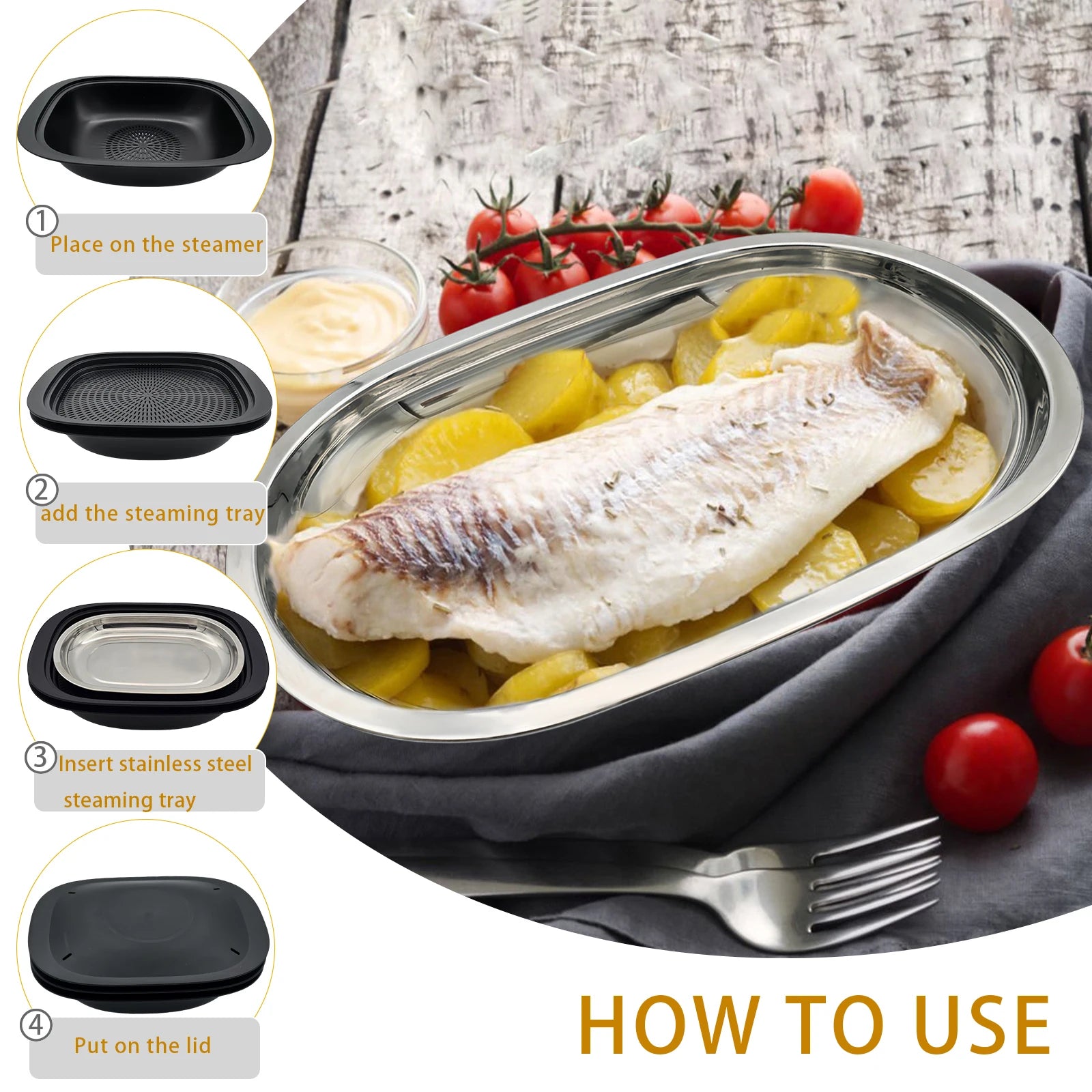 Premium 304 Stainless Steel Steaming Tray for Thermomix TM7, Multifunctional Pan for Sushi, BBQ, Baking and Food Storage