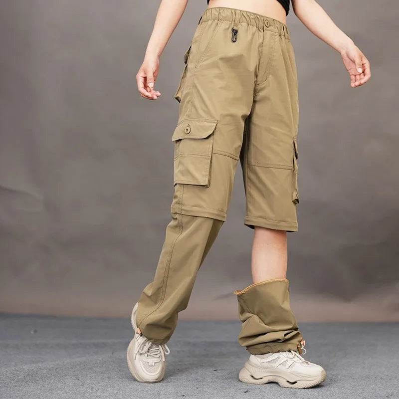 Women's Convertible Quick Dry Outdoor Pants, Summer Thin Cargo Pants, Loose Wide Leg Hiking Trekking Trousers, Streetwear