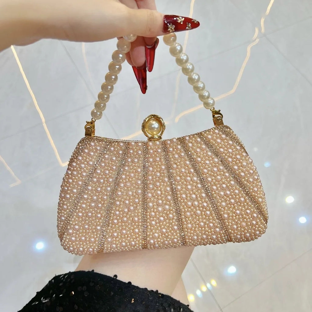 Pearl Rhinestone party Clutch Bag for Women Glitter Embroidered Bead Wedding Bride Handbag luxury Pearl Chain Evening Dress Bags