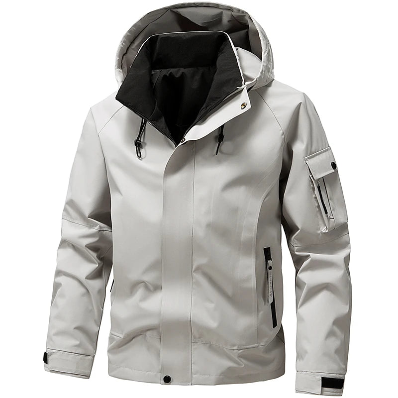 2026 Spring Waterproof Hooded Jacket Men Outdoor Softshell Zip Up Windbreaker Jackets Hiking Camping Coat Autumn Thin Overcoat