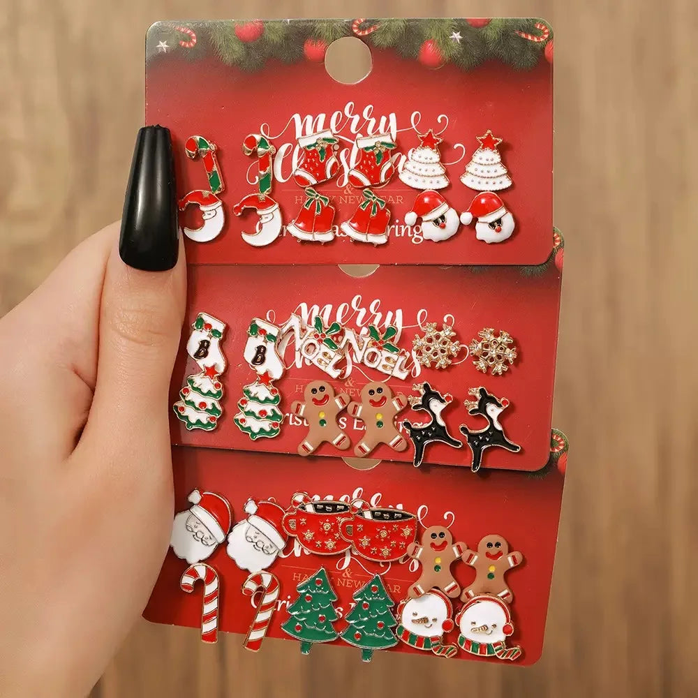 Fashion 6 Pairs/Pack Pendant Earrings Women Bells Milu Deer Snowflake Santa Claus Ear Trinket Festival Gift Atmosphere Joias