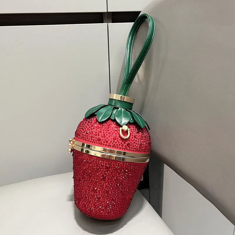 Fashion Strawberry Drip Diamond Evening Clutch Bag Purses and Handbag 2024 Luxury Top Designer Shoulder Bags Banquet Bucket Bag