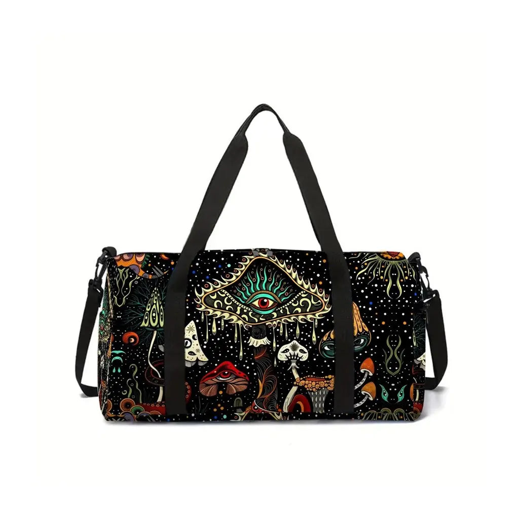 Bohemian Mushroom 2D Flat Cartoon School Travel Bag Large Capacity Zipper Luggage Bag Best Gift for Boys Girls Fashion Style