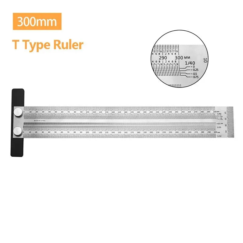 High-precision Scale Ruler T-type Hole Ruler Stainless Woodworking Scribing Mark Line Gauge Carpenter Measuring Tool