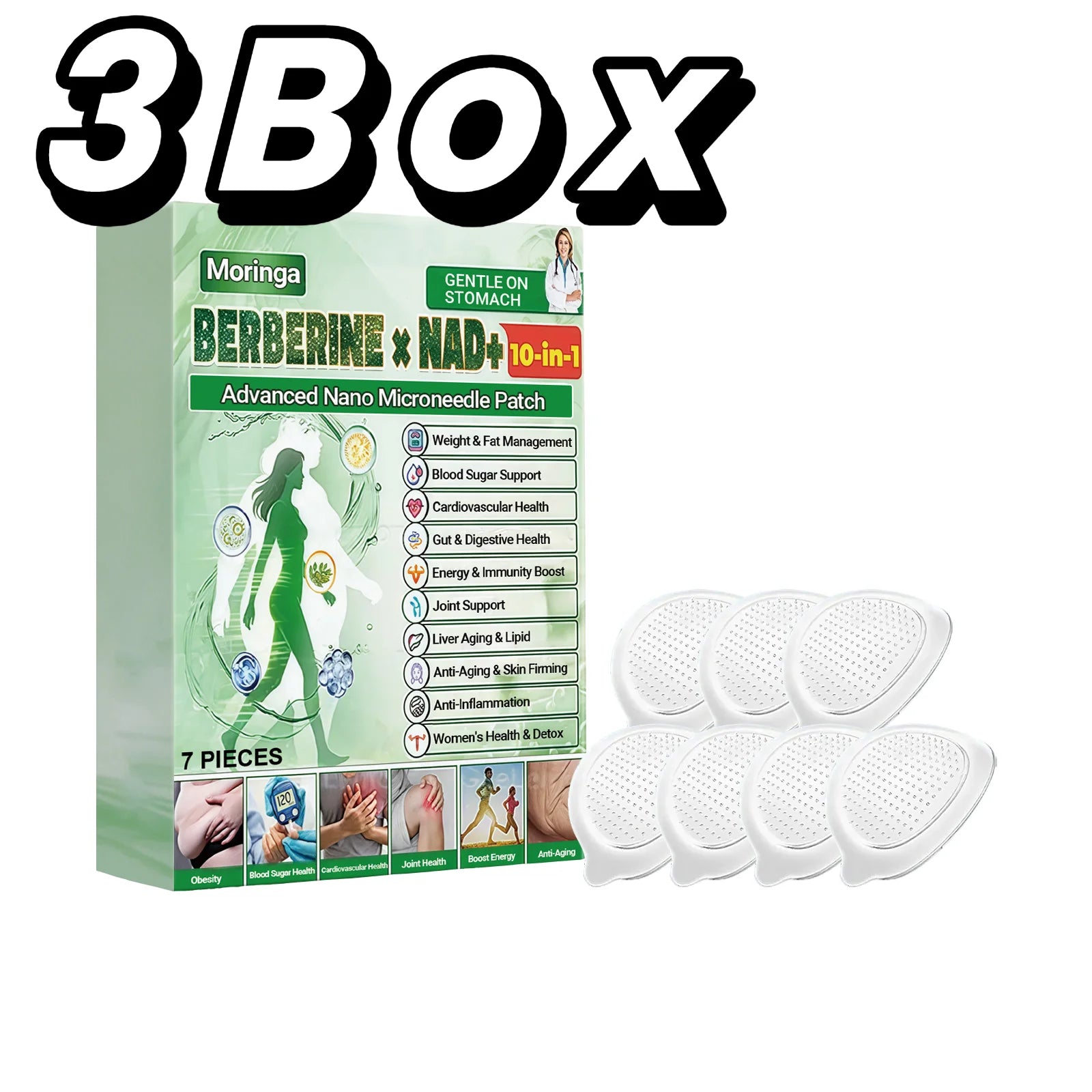 10 in 1 Nano Microneedle Firming Sticker Berberine NAD+ Skin Firming & Body Shaping Patch for Women & Men Long Lasting Care