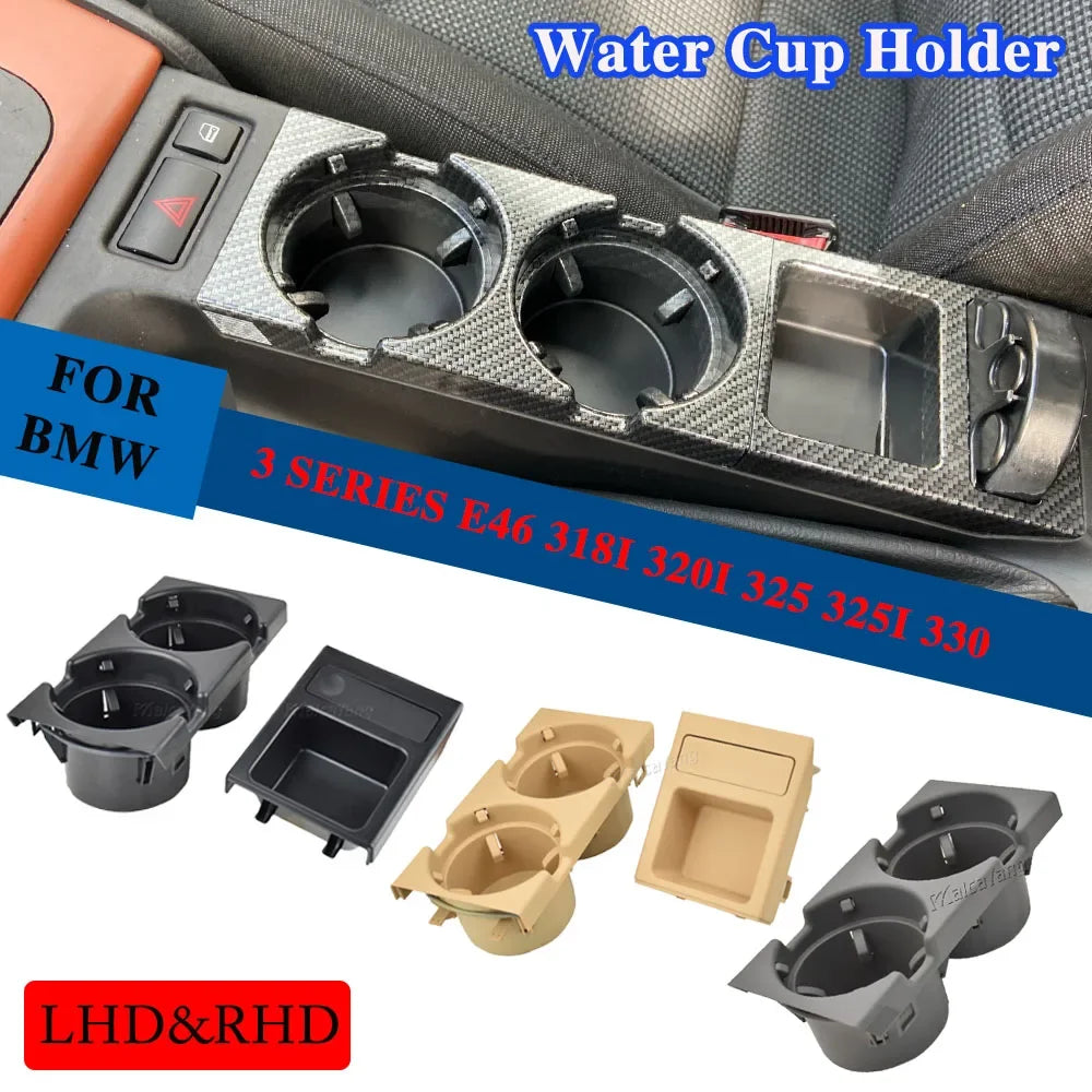 Black Double Hole Car Vehicle Front Center Console Storage Box Coin + Cup Holder for BMW E46 3SERIES 1999-2006 51168217957