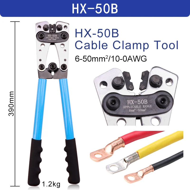 Battery Cable Lug Cable Crimping Pliers 6-50mm²/AWG 10-0 Tube Terminal Crimper Hex Crimp Tool Multitool  Hand Tools HX-50B
