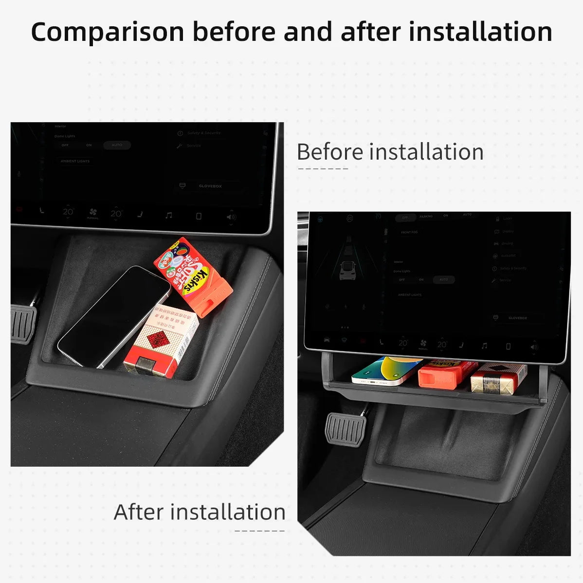 For Tesla New Model 3 Y Juniper 2025-2020 2026 Launch Highland Under Screen Storage Box Central Control Hidden Organizer Tray
