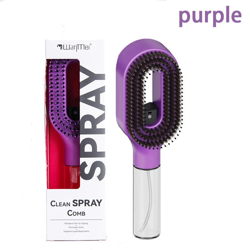 2in1 Spray Hair Brush Detangling Scalp Massage Comb with Water Mist Spray Anti-static Smooth Hair Styling Tool for Home & Travel