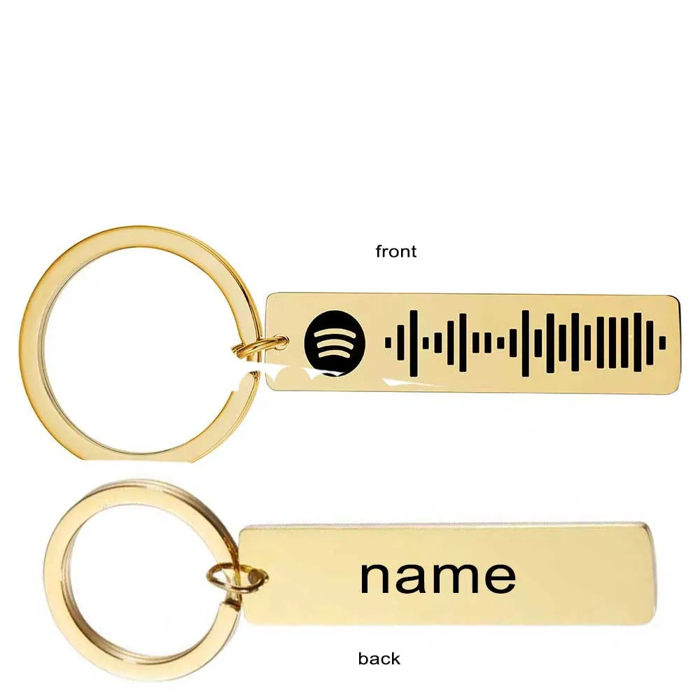 Personalized Spotify Code Keychain Engraved Name Song Music Keyring Scannable Song Key Ring Chain Holder Gift for Couple
