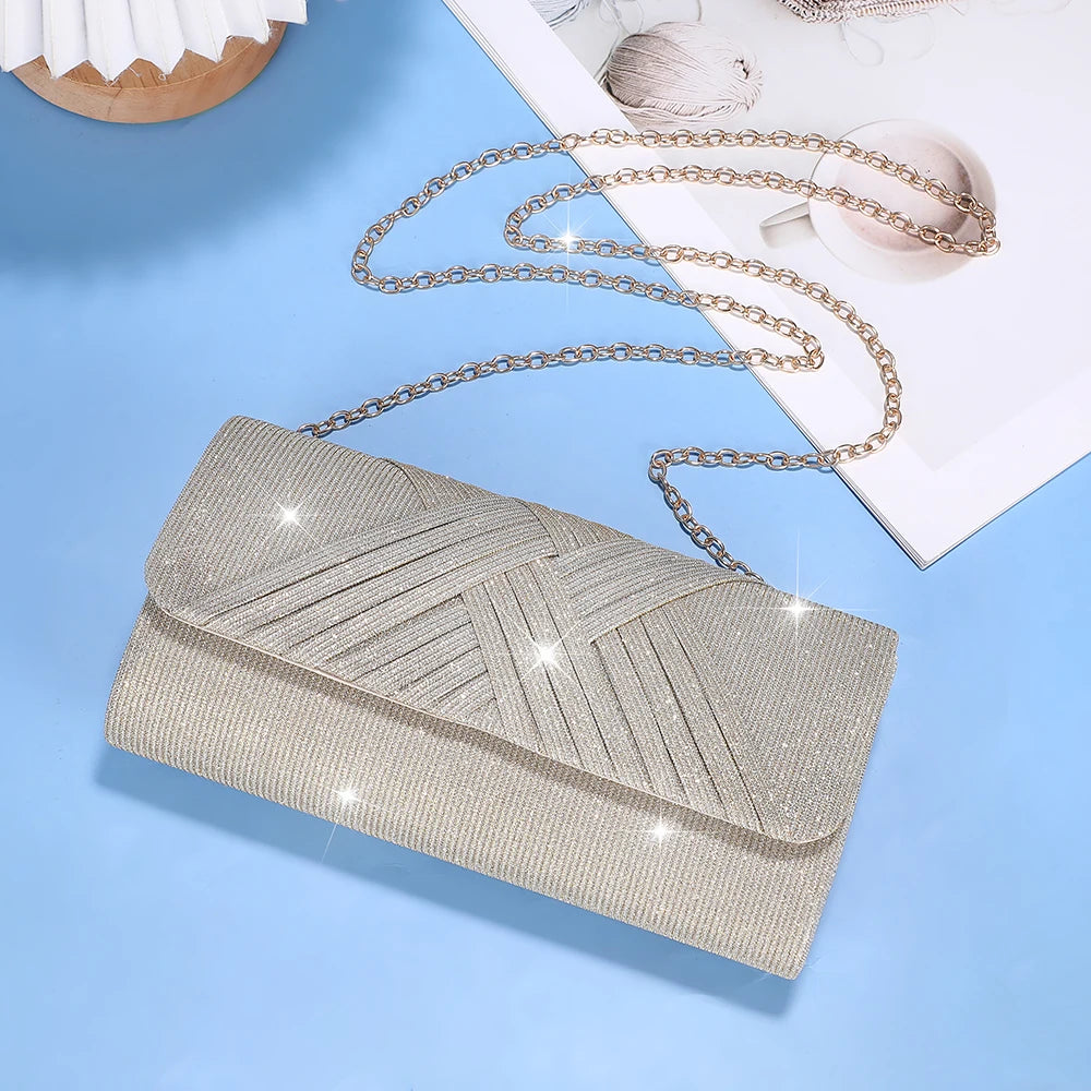 European and American ladies' elegant striped evening bag luxurious socialite gathering hand clutch fashionable single-shoulde