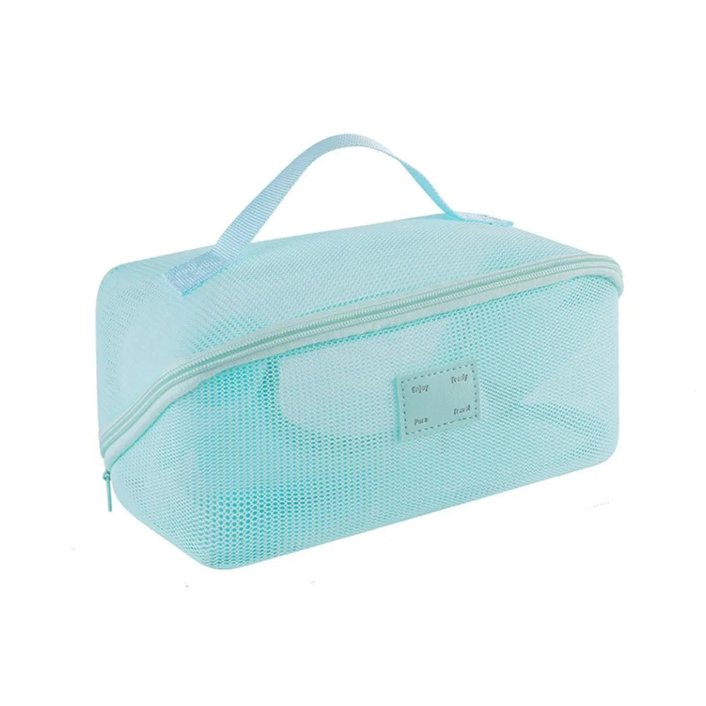 Portable Mesh Handheld Makeup Bag Square Lightweight Storage Toiletry Bag Zipper Large Capacity Transparent Mesh Cosmetic Bag