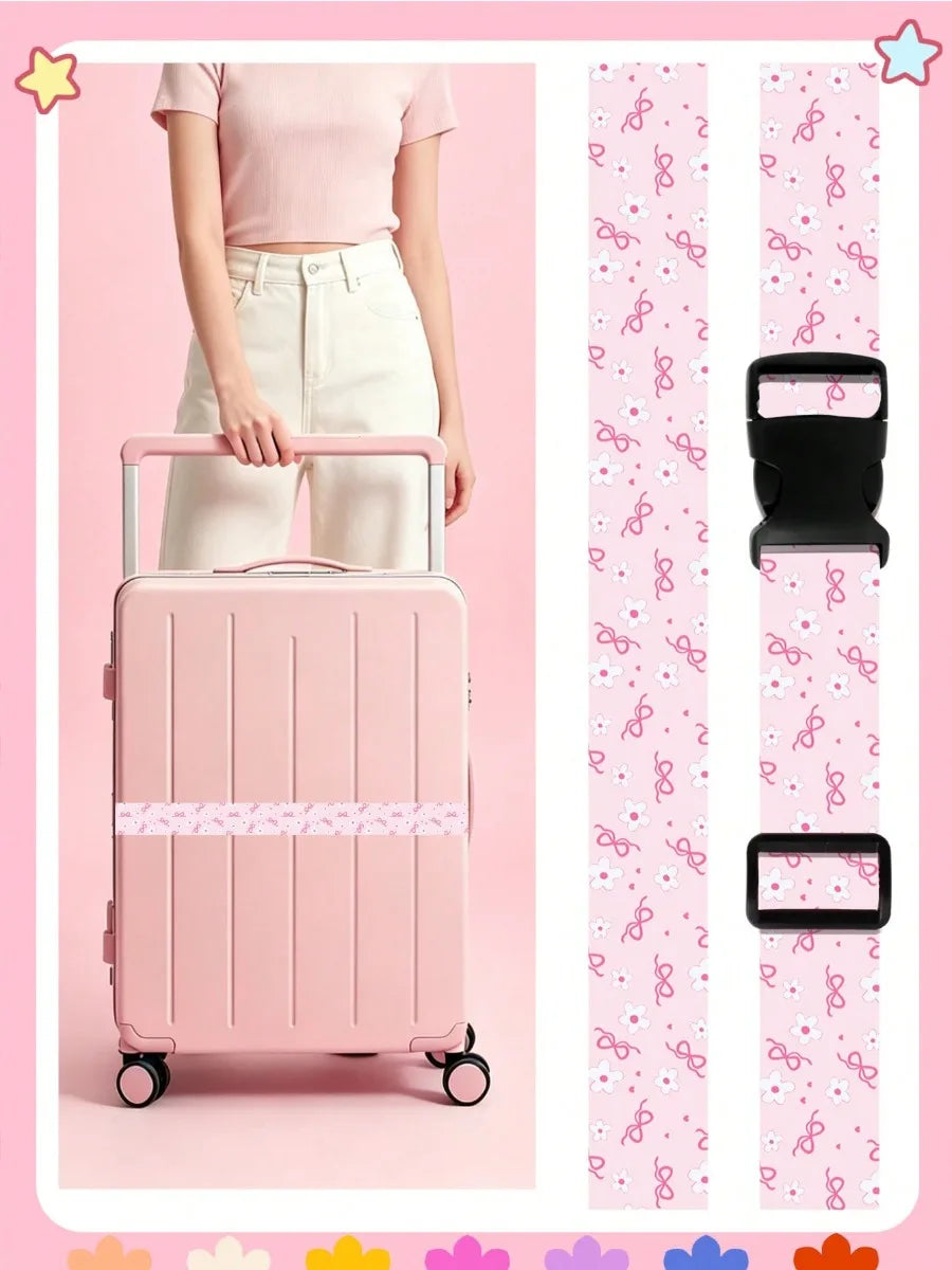 Small Fresh Print  Adjustable Luggage Strap for Suitcase, Soft Fabric Travel Belt with Buckle, Lightweight Bag Strap for Women