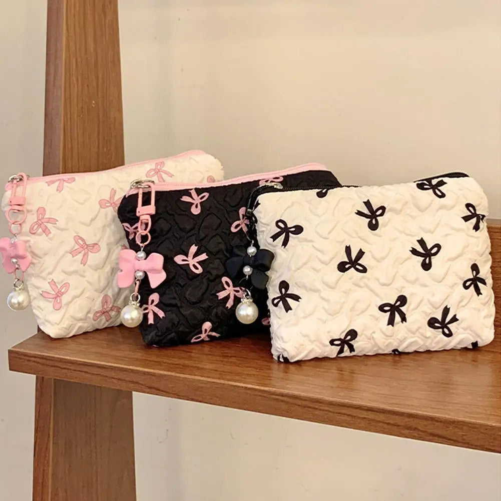 1PC Color Bow Canvas Large Capacity Lipstick Air Cushion Storage Bags Women's Makeup Bag Commuter Handbag Travel Toiletry Bags