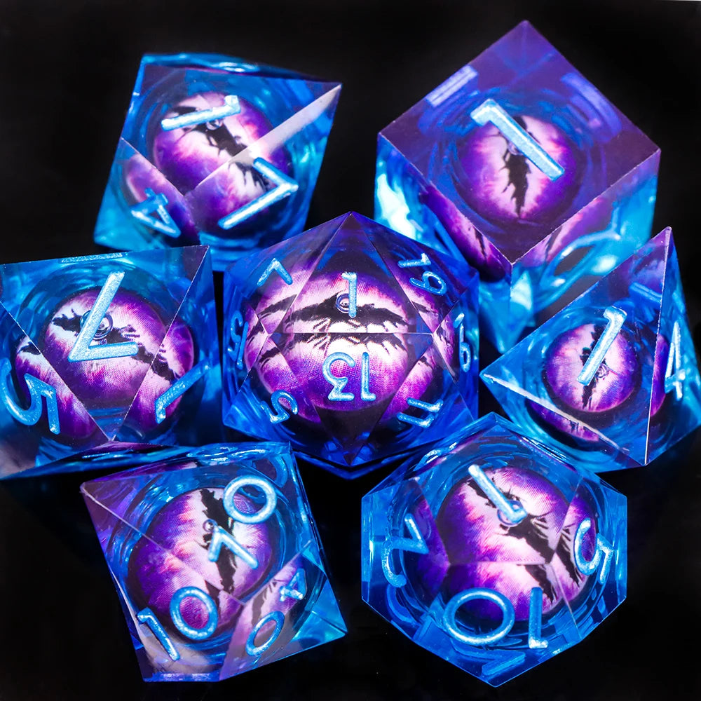 Dragon Eye Dice Set with Full Liquid Core & Sharp Edge | for D&D, Pathfinder RPG | Metallic Resin Dungeon Master Dice | for Gift