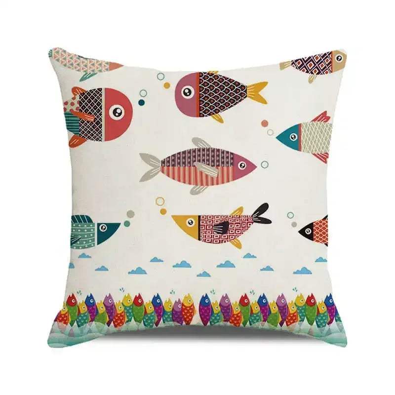 Ocean breeze and small fish pattern Double-sided Printed pillow cover Short plush Suitable living room sofas throw cushion cover