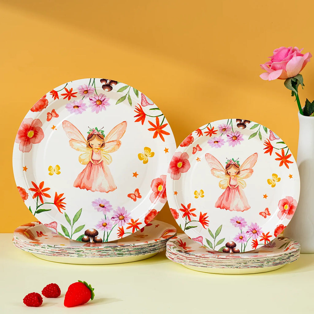 10/25/50pcs Floral Fairy Princess Paper Plates Disposable Butterfly Print Plates for Girls Enchanted Garden Party