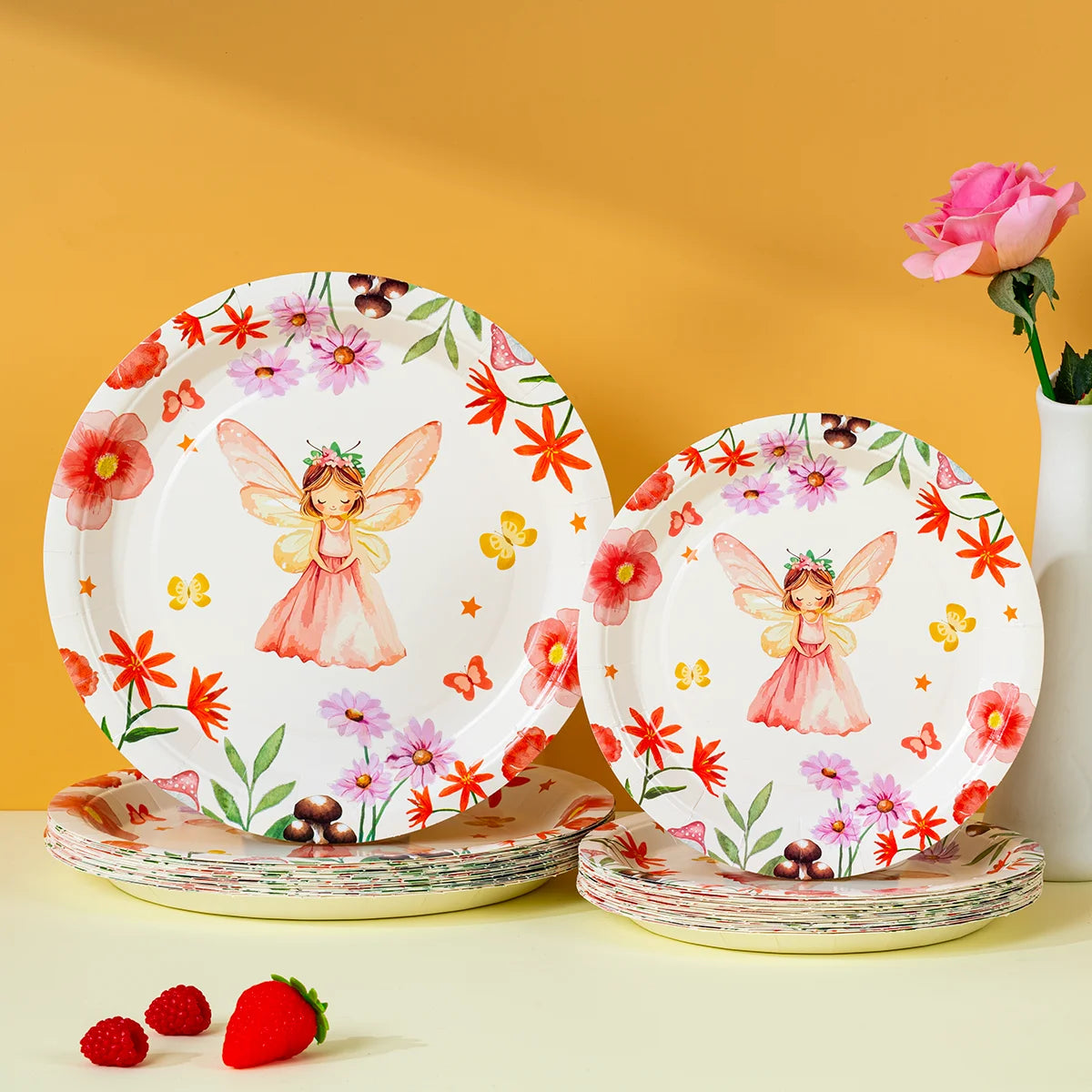 10/25/50pcs Floral Fairy Princess Paper Plates Disposable Butterfly Print Plates for Girls Enchanted Garden Party