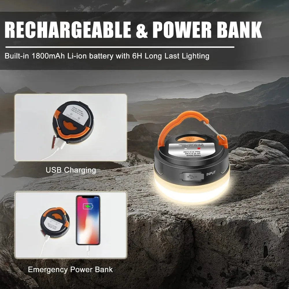High Power Camping Lantern Tents Lamp USB Rechargeable Portable Camping Lights Outdoor Hiking Night Hanging Lamp