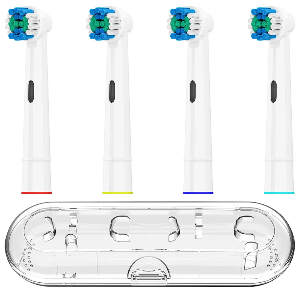 Clear Toothbrush Protective Box and 4 Replacement Brush Heads Compatible with Oral B Electric Toothbrush, for Pro 1000/100/7000