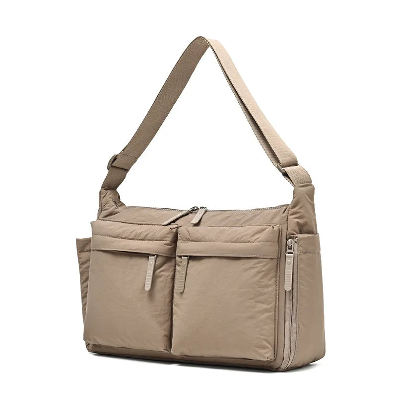 Waterproof Nylon Crossbody Bag, Multi Zipper Casual Shoulder Pack,Adjustable Strap Large Capacity Satchel for Men Women Commute