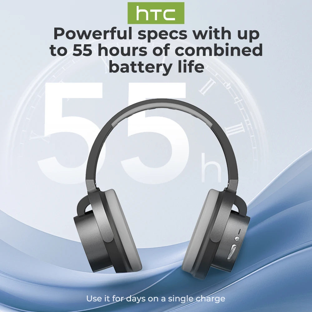Wireless Game Earphones HTC HP07 AI Translator Headset with Mic, Comfortable Sports Headband, Immersive Audio for Running Gym