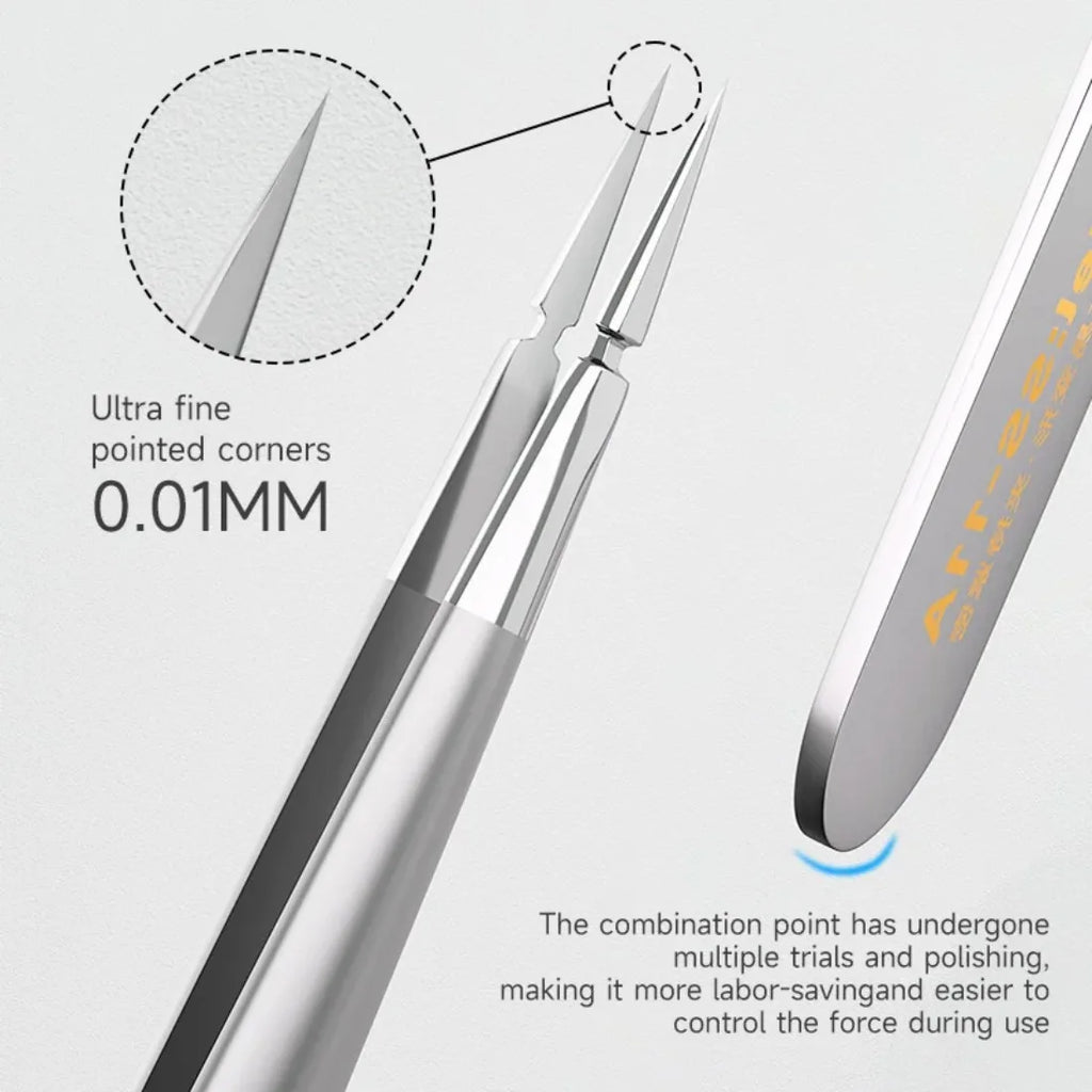 Precision Tweezers 0.01mm Tip - Anti-Slip 3D Stainless Steel Tweezers for Phone Repair, Flywire Handling, PCB & Micro Soldering