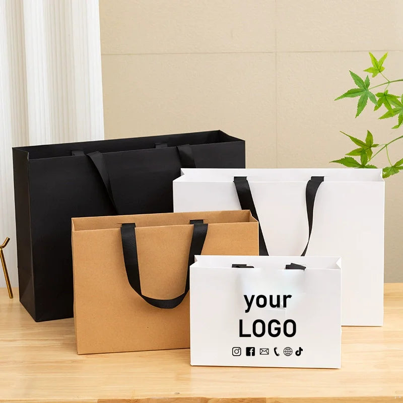 10pcs Tote Bags Custom Garment Bags Store Shopping Bags Clothing Jacket Packaging Paper Bags Custom Printing Store Name Logo