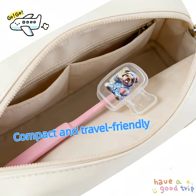 2pcs Bulldog Portable Dustproof Odorless Toothbrush Case for Travel Ventilation Holes to Keep The Brush Heads Clean Dry Gift